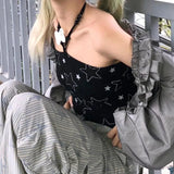 Vevesc Y2k Aesthetic Halter Sleeveless Tank Top American Punk Star Print Slim Short Streetwear Camisole Harajuku Sexy Strapless Clothes