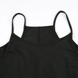 Vevesc  Black Solid Two Layers Wide Leg Rompers Womens Summer Vacation Casual Loose Sleeveless Dress Playsuits