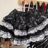 Vevesc Punk Harajuku Sweet Cute Japan Skirts Y2k Aesthetic High Street High Waist Patchwork Lace Tiered Ball Short Dress Preppy Clothes