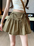 Vevesc Fashion All Match Skirts Solid Color Bow Draw String Ruffles Patchwork High Waist Mini Skirt Summer Female Slim Women's Clothing