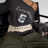 Vevesc  Y2k Print Letters T Shirt for Women Spring Autumn Streetwear Vintage Loose Ropa De Mujer Irregular Hiphop Fashion Tees