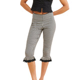 Vevesc  Women s Plaid Capri Pants with Lace Ruffles and Stretchy Cropped Leggings for Summer Casual Wear