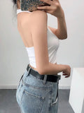 Vevesc Solid Color Sexy Halter Top Women Sleeveless Hanging Neck Crop Tops Casual Basic Slim Backless Tank Top Female Summer