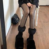 Vevesc Lolita Kawaii Fur Warm Leg Warmers Harajuku JK College Style Knitted Warm Socks Over Knee Boot Cuffs Wide Leg Socks