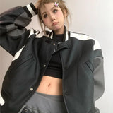 Vevesc Vintage Crop Bomber Jacket Women Korean Fashion Y2k Streetwear Hippie Baseball Jackets Harajuku Racing Coats Aesthetic