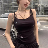 Vevesc Y2k Aesthetic Sweet Bow Embroidery Tank Top Summer Women Sleeveless Streetwear Bandage Tanks Harajuku Black Grunge Cropped Tops