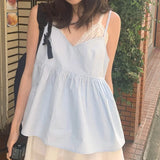 Vevesc  Candy Color T Shirt for Women V Neck Solid Spring Summer Sweet Ropa De Mujer Korean Fashion Camis Cute Loose Tank Tops