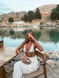 Vevesc  Sexy White Knitt Skirt 3 Pics Sleeveless V Neck Super Short Top High Waist Split Skirt Suit Summer Beach Style Set