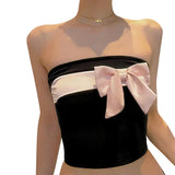 Vevesc Bow Strapless Tight Crop Top Streetwear Y2k Clothes Summer 2024 Girly Coqqutte Tube Tops Korean Style