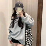 Vevesc Lazy American Off The Shoulder Letter Print Office Lady Vintage Sweatshirts Y2k Clothes Loose Harajuku Pullovers Punk Clothes