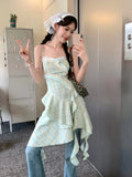 Vevesc  Design Fashion Tank Dresses Irregular Tassel Ruffles Patchwork Sleeveless Plaid Dress French Sweet Aesthetics Women's Clothing