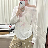 Vevesc  Niche Korean High Street Sweet Falower Print Loose T Shirts All Match American Casual Harajuku Punk Clothes Y2k Girl Tops