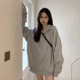 Vevesc Street Lazy Lapel Neck Gray Sweatshirts 2024 Autumn New Mid-length Tops Women Y2k E-Girl Long Sleeve Loose Sweatshirt Coats