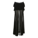 Vevesc Hotsweet Mesh Patchwork See Through Long Skirt Women Alt Bottoms Y2K Ruffles Package Hip Skirts Mall Gothic Streetwear