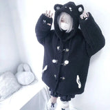 Vevesc Japanese Y2k Kawaii Lamb Wool Jackets Women Bear Hooded Grunge Cartoon Coat Harajuku Horn Toggle Button Casual Oversize Jacket