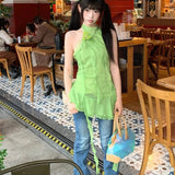 Vevesc  Halter Vintage Streetwear Sweet Women Irregular Vest Y2k Aesthetic Slim Sleeveless Tanks 2025 Harajuku Ruffled Grunge Camisoles