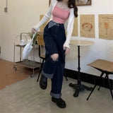 Vevesc Hot Girl  High Waist Baggy Jeans Woman Hole Vintage Streetwear Hip-hop Stylish Wide Leg Trouser Female Daily All-match Trendy