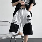 Vevesc Korean Style Vintage Men's Jeans Summer Loose Male Wide Leg Knee Length Shorts New Washed Fashion Denim Trouser Feamle Y2K