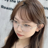 Vevesc Y2K Harajuku Small Square Frame Glasses Women Retro Star Metal Eyeglasses Clear Reading Spectacle Blue Light Blocking Eyewear