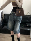 Vevesc American Retro Blue Denim Shorts Women Korean Style High Waist Biker Jeans Feminino 2024 Summer Chic Streetwear