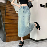 Vevesc Women Blue Gothic A-line Long Skirt Vintage Y2k Skirt Harajuku Korean Streetwear Tie-Dyed Skirts 2000s Goth Clothes Summer