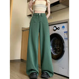 Vevesc  Straight Leg Slim Long Green Jeans Women Denim Pant Plus Size  boyfriend casual mom pants vintage y2k fairycore 00s grunge