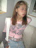 Vevesc Grunge Patchwork T-shirt Y2k Aesthetics Fake Two-piece T Shirt Fairycore Diamond Pink Tops 2000s Harajuku Streetwear