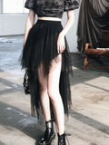 Vevesc Gothic Black Tulle Skirt Women High Waist A-line Irregular Folds Sexy Punk Style Mini Skirt Summer Streetwear Fashion
