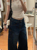 Vevesc Harajuku Casual 90S High Waist Loose Jeans Winter Pants Women's Y2K Wide Leg Baggy Street Style Denim Trouser