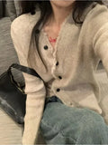 Vevesc V Neck Knitted Cardigans Sweet Casual Women Jumpers Y2k Aesthetic Slim Chic Streetwear thin Sweaters Autumn All Match Vintage