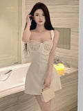 Vevesc Summer Lace Sexy Designer Dress Women Korean Fashion Party Mini Dress Female Strappy Backless Casual Suspender Dress New