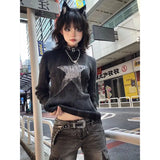 Vevesc New Fashion Popular Vintage American Tops Subcultural Star Print Harajuku Base French Women Pullovers Y2k Subcultural Punk Tees