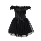 Vevesc Nightclub Sexy Buttocks Dress New Halloween Dark Temperament Sexy Slim One Shoulder Pleated Dress for Women