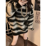 Vevesc Pullovers Oversize Sueter Mujer Y2k Knitted Tops Women Contrast Color Sweater Striped Long Sleeve High Street American O Neck