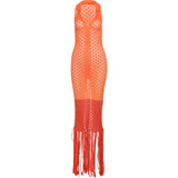 Vevesc  See Through Mesh Patchwork Dress Women Tassel Solid Sheath Y2K Casual Summer Trend Midnight Sexy Clubwear Party Vestidos