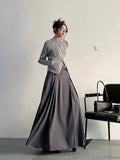 Vevesc Women's A-line Black Pleated Skirt Vintage 90s Aesthetic Y2k Grey Long Skirt Harajuku Korean Skirts 2000s Clothes