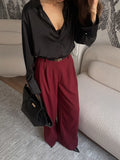 Vevesc  Fashion High Waist Pocket Women's Pants Patchwork Solid Slim Elegant Wide Leg Loose Spring Trousers Female Straight Pants