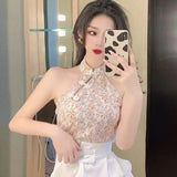 Vevesc Floral Print Bow Lace Up Elegant Chic Sweet Sleeveless Shirts Summer Fashion Sexy Off Shoulder Slim Top Blouse Women Blusas