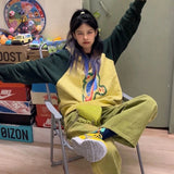 Vevesc Streetwear Print Hoodies Women Y2K Harajuku Oversized Patchwork Sweatshirt Vintage Korean Plus Fleece Thick Pullovers Tops