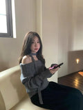 Vevesc High End Korean Office Lady Slash Neck Pullovers Y2k Aesthetic Solid Autumn Winter Harajuku Vintage Sweaters Moda Girl Clothes