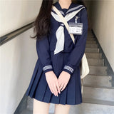 Vevesc Dark Blue Three Orthodox JK School Uniform Girls S-XXL College Style Sailor Spring Summer Suit Women Shirt Pleated Skirt