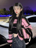 Vevesc Y2k Aesthetic Cropped Sweater Women Casual Loose Contrast Color Striped Pullover Harajuku Streetwear Vintage Jumper Fairy Sueter