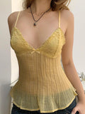 Vevesc  Summer Chiffon Spliced Lace Fashion Sheer Women Camisole Tops Y2k Sexy Chic Ruched Hotsweet Blouses