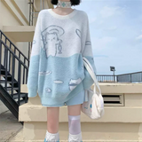 Vevesc Sweet Japan Autumn Winter O Neck Long Sleeve Clothing Harajuku Kawaii Cute Print Constrast Color Pullovers Casual Lazy Sweaters