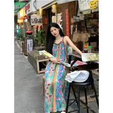 Vevesc Retro Floral Camisole Dresses Sweet All-match Vacation Dress For Women 2024 Summer Vestidos Mujer