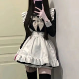 Vevesc Lolita Kawaii Sweet Sailor Collar Bow Long Sleeve Dress for Women+ Y2k E-Girl Ruffles Slim Waist Apron Autumn Two Piece Setas