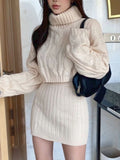 Vevesc vintage knitted Two Piece Set Women Korean Elegant Party Mini Skirt Set Female Casual Designer sweater Skirt Suit Autumn