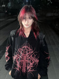 Vevesc  Women Japanese Black Printing Y2k Aesthetic Jackets Loose Harajuku Hooded Grunge Outwear 2025 Autumn Casual Zipper Vintage Coats