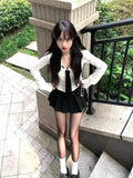 Vevesc Pure Lust Style Womens Suit Short V Neck Pleated Long Sleeved Shirt A Line Skirt Short Skirt Korean JK Uniform Two Piece Set