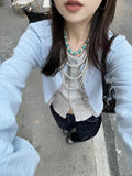 Vevesc Fake Two Pieces Vintage Y2k Aesthetic Women Cardigans Streetwear Slim Fit Hole Coats Harajuku Autumn Grunge Patchwork Tops